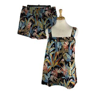 The Company Store Sz L Womens Tropical Flamingo Cotton 2 Pc Pajama Short Set